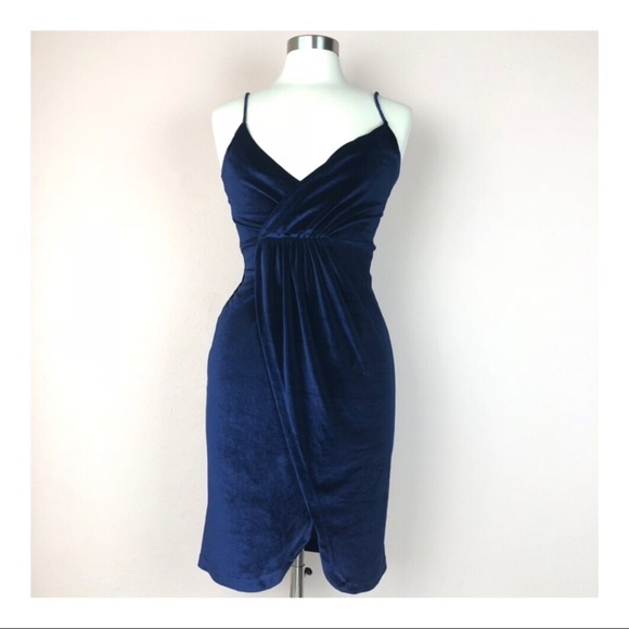 STRADIVARIUS BLUE VELVET DRESS - Picture 2 of 6
